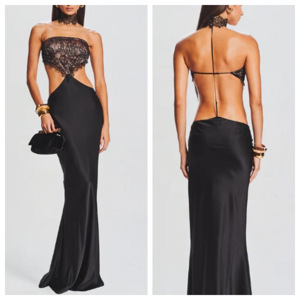 Retrofete Lucie Lace Cutout Gown Black Size XL